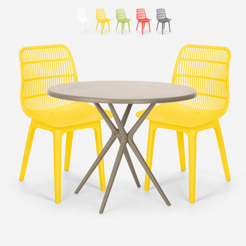 Bardus beige havebord møbel sæt: 2 farvede stole og 80 cm rundt bord