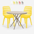 Bardus beige havebord møbel sæt: 2 farvede stole og 80 cm rundt bord Kampagne