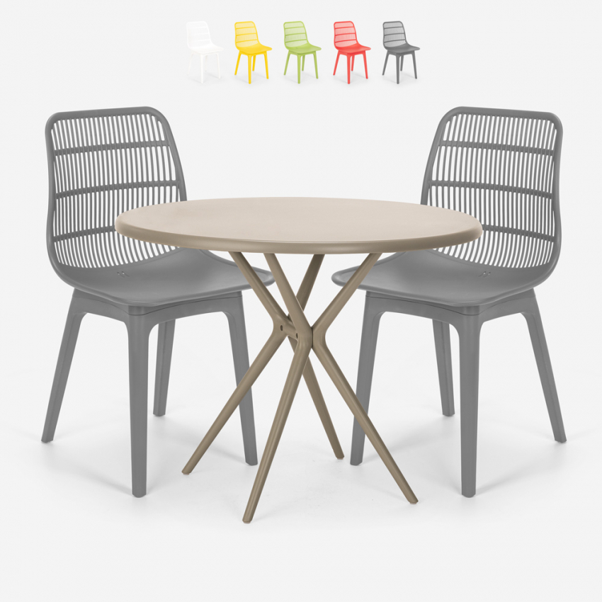 Bardus beige havebord møbel sæt: 2 farvede stole og 80 cm rundt bord Egenskaber