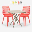 Cevis beige havebord sæt: 2 farvede stole og 72x72 cm firkantet bord Kampagne