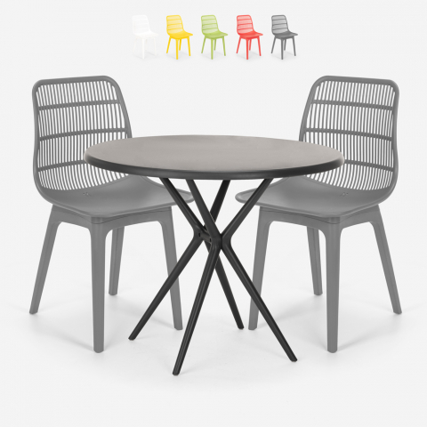 Bardus Dark sort havebord møbel sæt 2 farvede stole og 80cm rundt bord