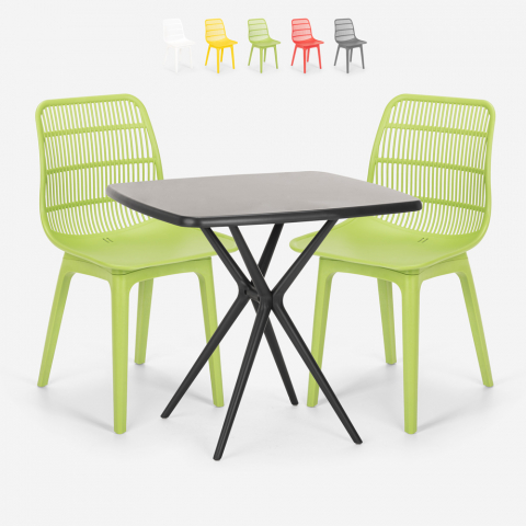 Cevis Dark sort havebord sæt 2 farvede stole og 72x72cm firkantet bord Kampagne