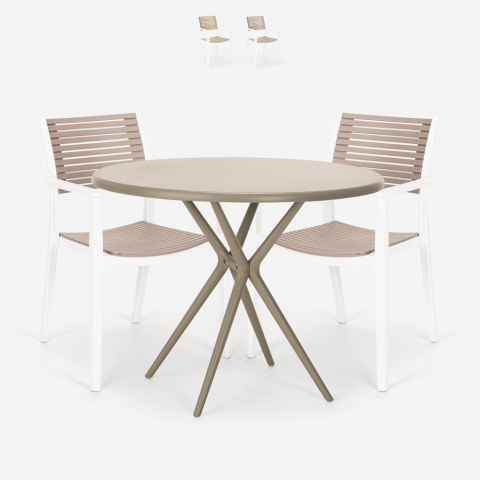 Fisher beige havebord sæt: 2 træeffekt stole og 80 cm rundt bord