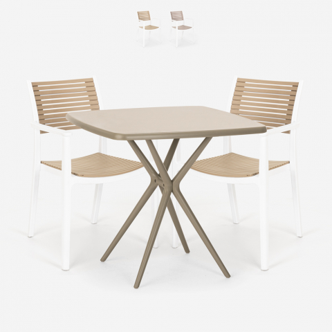Clue beige havebord sæt: 2 træeffekt stole og 72x72 cm firkantet bord