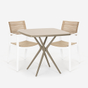 Clue beige havebord sæt: 2 træeffekt stole og 72x72 cm firkantet bord Udsalg