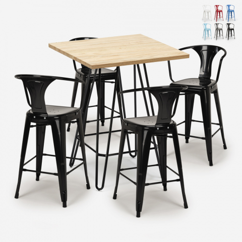 Mason barbord sæt: 4 farvede barstole og 60x60 cm firkantet bord