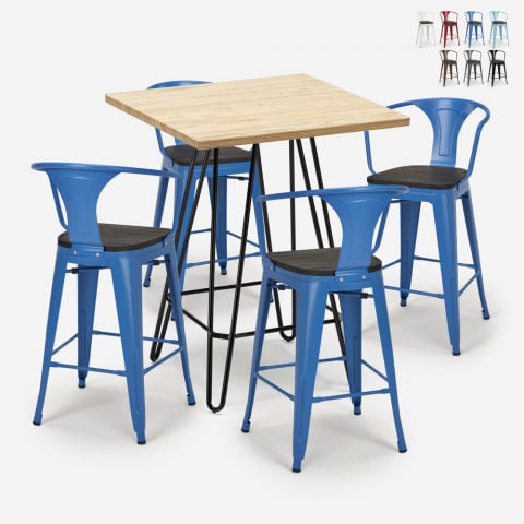 Mason Wood Sæt barbord sæt: 4 farvede barstole og 60x60 cm bord