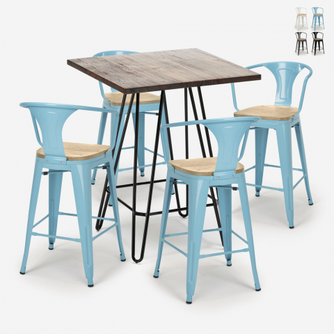 Mason Noix Top Light sæt: 4 farvede barstole og 60x60cm firkantet bord