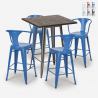 Bruck barbord sæt: 4 farvede industriel barstole og 60x60 cm stål bord Udsalg