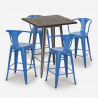 Bruck barbord sæt: 4 farvede industriel barstole og 60x60 cm stål bord Mål