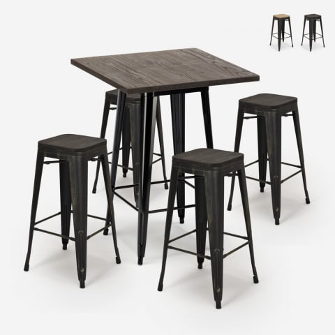 Bent Black barbord sæt: 4 farvede barstole og 60x60 cm sort stål bord Kampagne