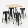 Oudin barbord sæt: 4 børstet effekt barstole og 60x60 cm stål bord Udsalg