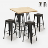 Oudin barbord sæt: 4 børstet effekt barstole og 60x60 cm stål bord Kampagne