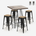 Oudin Noix barbord sæt: 4 børstet effekt barstole og 60x60cm stål bord Kampagne