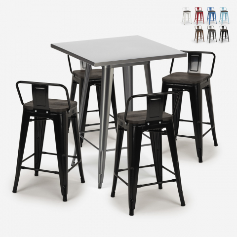 Buch barbord sæt: 4 farvede industriel barstole og 60x60 cm stål bord Kampagne
