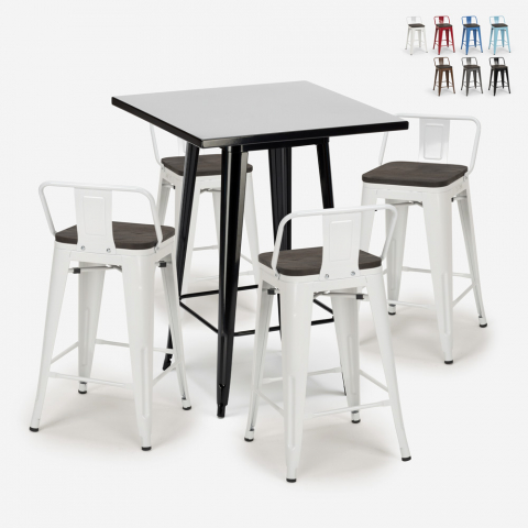 Buch Black sort barbord sæt: 4 farvede barstole og 60x60 cm stål bord