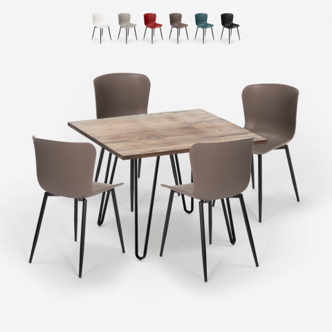 Claw spisebords sæt: 4 farvede stole og 80 x 80 cm firkantet bord Kampagne