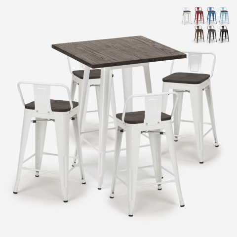 Peaky White hvid barbord sæt: 4 farvede barstole og 60x60 cm stål bord Kampagne