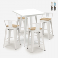 Hvid barbord sæt med 4 farverige barstole og højt bord 60x60cm Bucket Steel White Kampagne