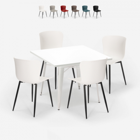 Wrench Light spisebords sæt: 4 farvede stole og 80x80cm firkantet bord Kampagne
