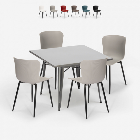 Wrench spisebords sæt: 4 farvede stole og 80x80 cm firkantet bord Kampagne