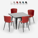 Wrench Dark spisebords sæt: 4 farvede stole og 80x80 cm firkantet bord Udsalg