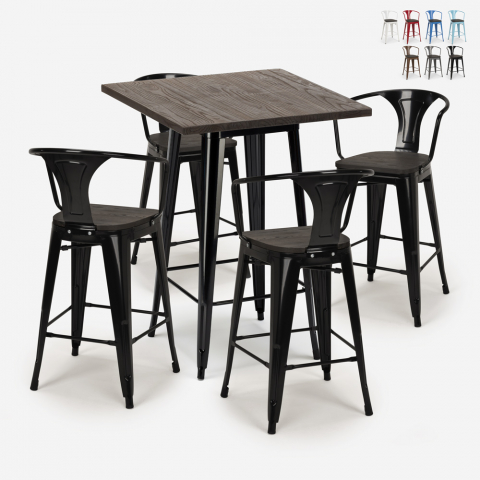 Bruck Wood Black barbord sæt: 4 farvede barstole og 60x60 cm sort bord