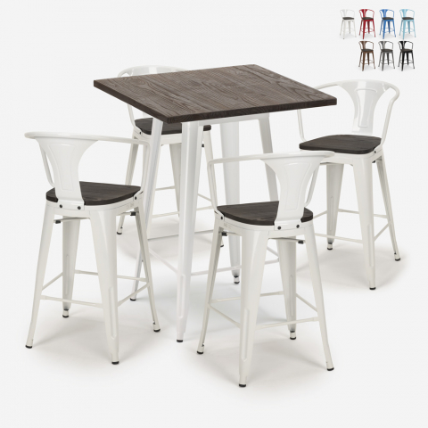 Bruck Wood White barbord sæt: 4 farvede barstole og 60x60 cm hvid bord Kampagne
