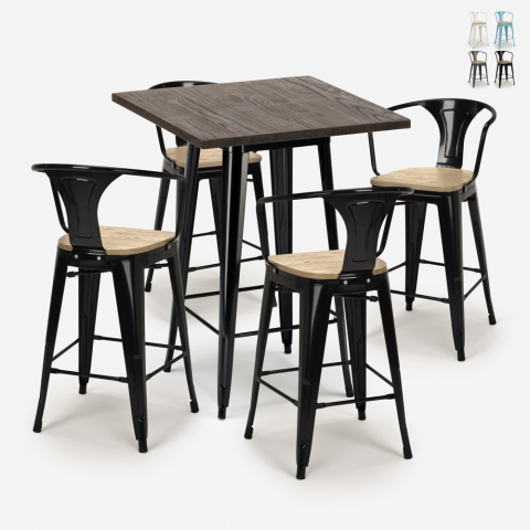 Bruck Black Top Light barbord sæt: 4 barstole og 60x60 cm sort bord Kampagne