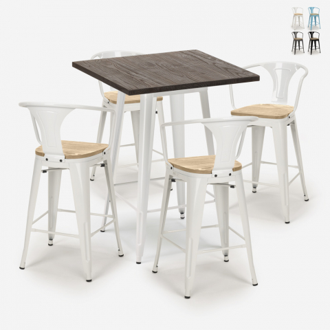 Bruck White Top Light barbord sæt: 4 barstole og 60x60 cm hvid bord Kampagne