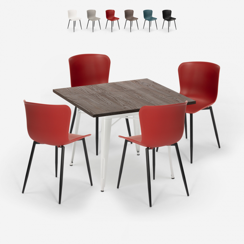 Anvil Light spisebords sæt: 4 farvede stole og 80x80 cm firkantet bord Udsalg