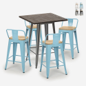 Rough barbord sæt: 4 farvede industriel barstole og 60x60 cm stål bord På Tilbud