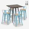 Rough barbord sæt: 4 farvede industriel barstole og 60x60 cm stål bord På Tilbud