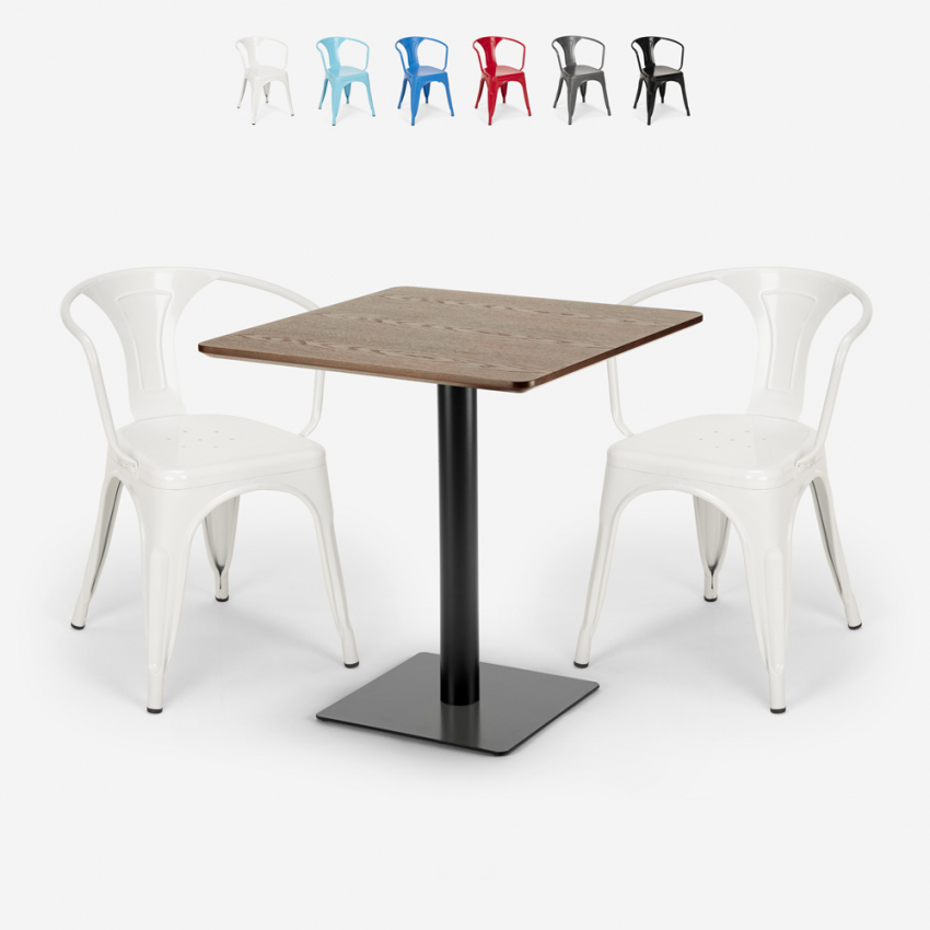 Starter træeffekt cafebord sæt 2 farvede stole og 60cm kvadratisk bord Tilbud