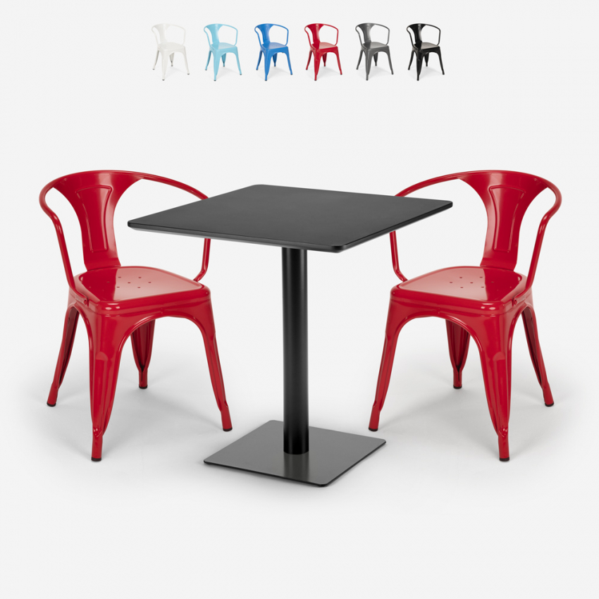 Starter Dark sort cafebord sæt 2 farvede stole og 60cm kvadratisk bord Udvalg