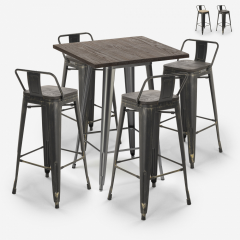 Axel barbord sæt: 4 farvede industriel barstole og 60x60 cm stål bord