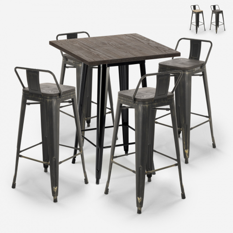 Axel Black sort barbord sæt: 4 farvede barstole og 60x60 cm stål bord