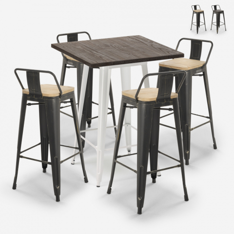 Axel White barbord sæt: 4 farvede barstole og 60x60 cm stål hvid bord Kampagne