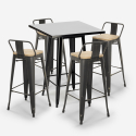 Barbord sæt med 4 vintage barstole og sort stål bord 60x60cm Rush Black Rabatter