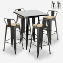 Barbord sæt med 4 vintage barstole og sort stål bord 60x60cm Rush Black På Tilbud