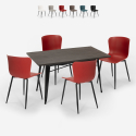 Ruler spisebords sæt: 4 farvede stole og 120x60 cm firkantet stål bord Tilbud