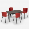 Ruler spisebords sæt: 4 farvede stole og 120x60 cm firkantet stål bord Egenskaber