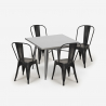 State spisebords sæt: 4 vintage stole og 80x80 cm firkantet stål bord Mål