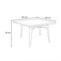State spisebords sæt: 4 vintage stole og 80x80 cm firkantet stål bord 