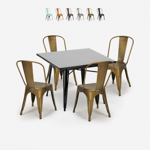 State Black spisebords sæt: 4 stole og 80x80 cm firkantet stål bord Kampagne