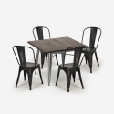 Burton spisebords sæt: 4 vintage stole og 80x80 cm firkantet stål bord Pris