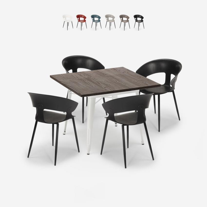 Reeve White spisebords sæt: 4 stole og 80 x 80 cm firkantet stål bord Rabatter