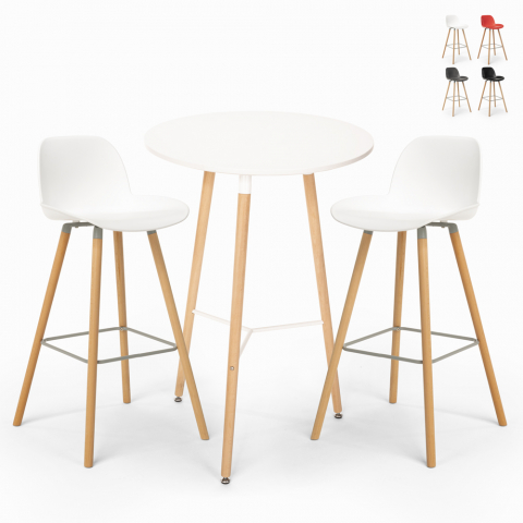 Ojala Light hvid træ barbord sæt: 2 barstole og 60 cm rundt bord
