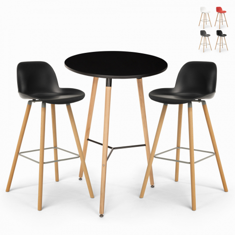 Ojala Dark sort træ barbord sæt: 2 barstole og 60 cm rundt bord Kampagne