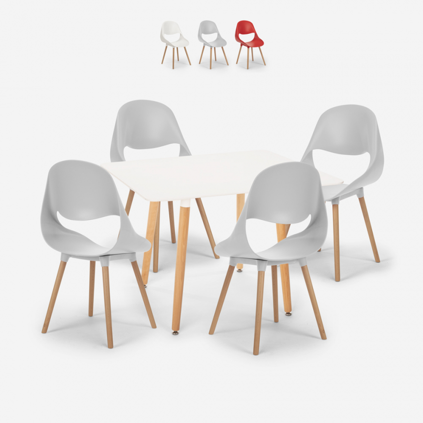 Dax Light spisebords sæt: 4 plast stole og 80x80 cm firkantet træ bord Tilbud
